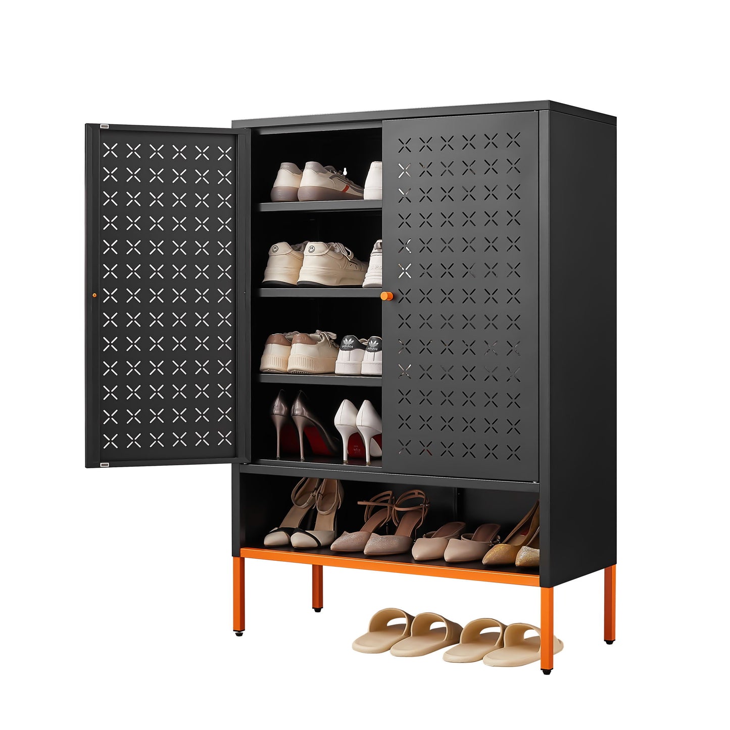 Gjg Hua - Shoe Cabinet With Ergonomic Steel Handle And Breathable Butterfly Door - Black