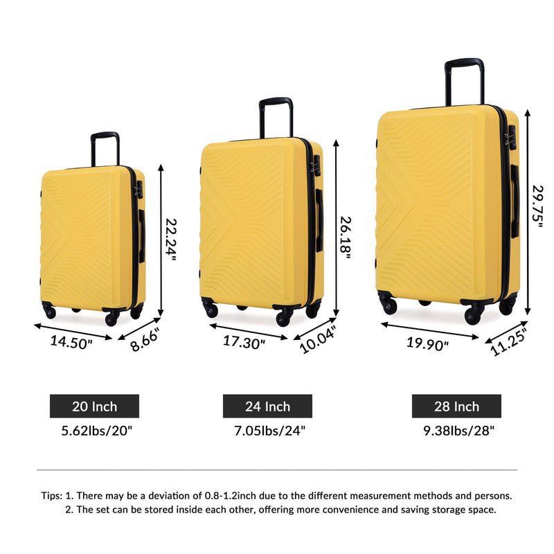 3 Piece Luggage Sets Lightweight Suitcase With Two Hooks, Spinner Wheels, Tsa Lock, Durable Hard Shell