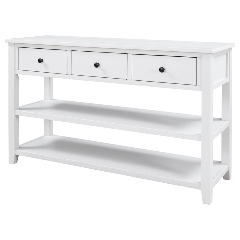 Retro Design Console Table With Two Open Shelves, Pine Frame And Legs For Living Room