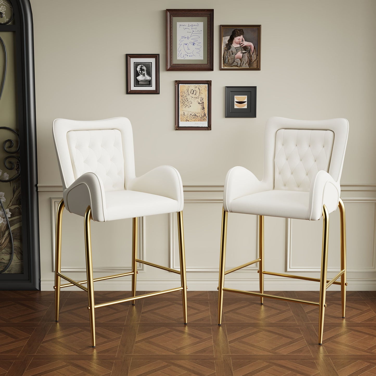 Velvet Fabric Counter Height Bar Stools (Set of 2)