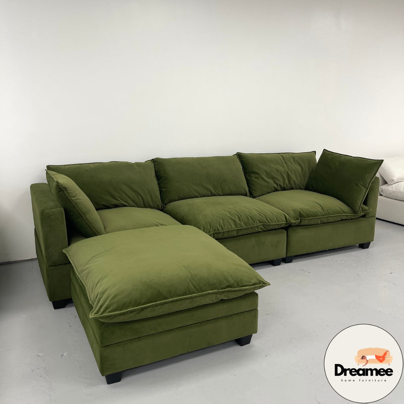 Olive Green Velvet Cloud Sectional