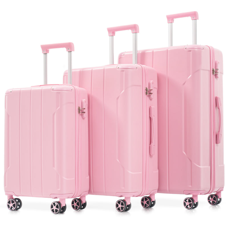 Luggage Sets 3 Piece, Hard shell ABS Lightweight Durable Suitcases with Double Spinner Wheels 20/24/28 Inch (Pink)