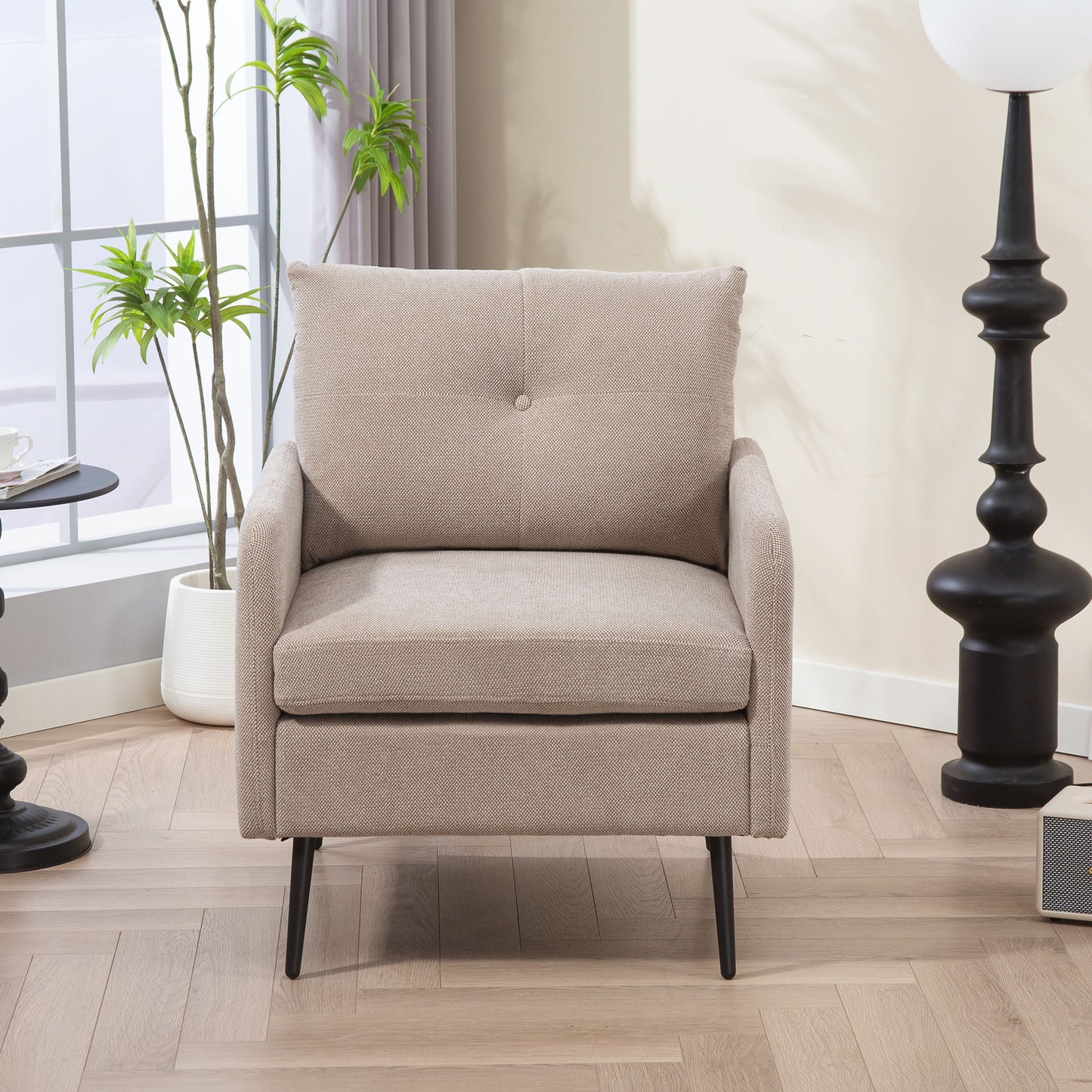 Contemporary Accent Chair With Metal Legs, Comfy Chenille Fabric Armchair