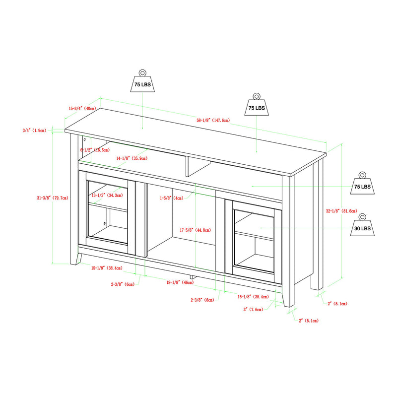 Classic Glass Door Fireplace Tall TV Stand For TVs Up To 65"