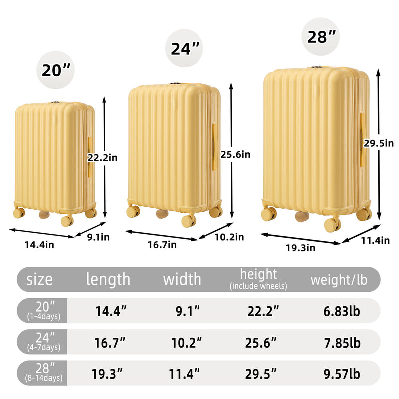 20" / 24" / 28" 3 Pieces / Set Spinner Wheel Luggage, Carry On Suitcase, With Cup Holder & USB Port & Phone Holder