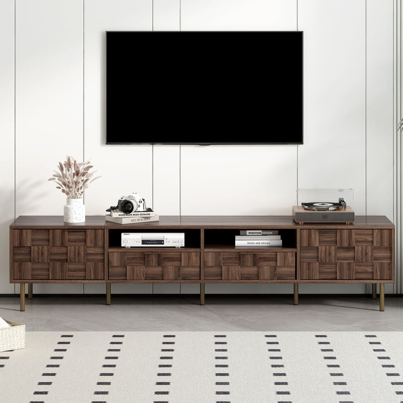 Mid Century TV Stand With 2 Drawers, Media Console Table For Tvs Up To 85'', Entertainment Center With Storage For Living Room - Dark Brown