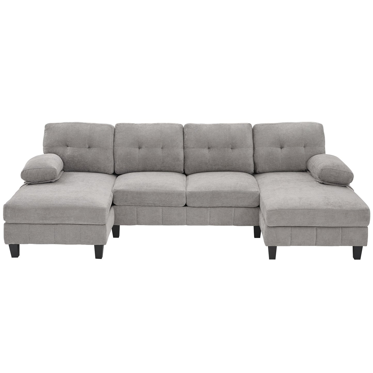 U-Shaped Sectional Sofa 103.5" Chenille Fabric Couch With Dual Chaise Lounges, Storage Pockets And Armrest Pillows, Gray