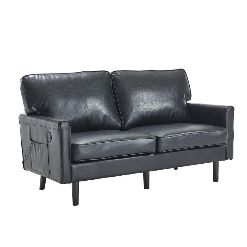 Mid Century Modern Loveseat Sofa With USB Ports, Removable Pillow Cover