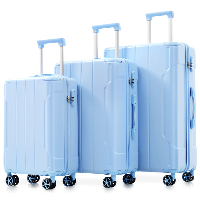 Luggage Sets 3 Piece, Hard shell ABS Lightweight Durable Suitcases with Double Spinner Wheels 20/24/28 Inch (SKyblue)