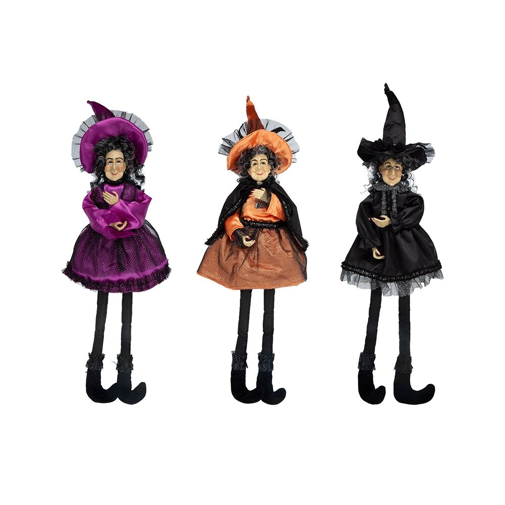 Halloween Witch Decor (Set of 3) - Black / Orange / Purple