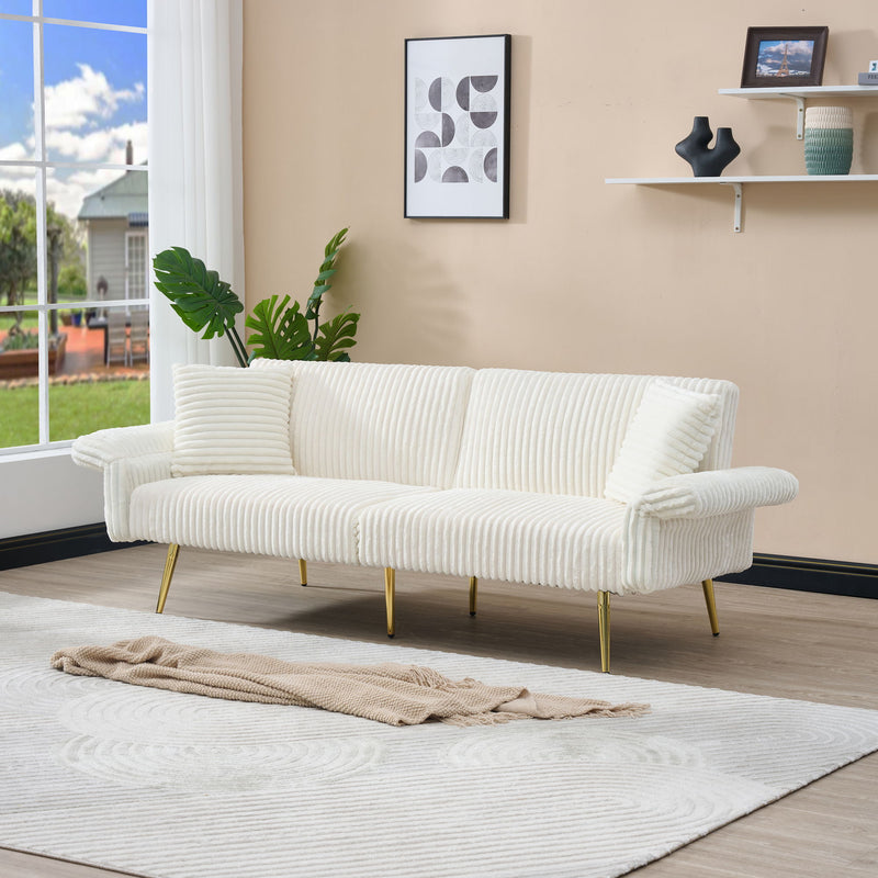 Luxury Corduroy Foldable Double Sofa Bed With Folding Armrests