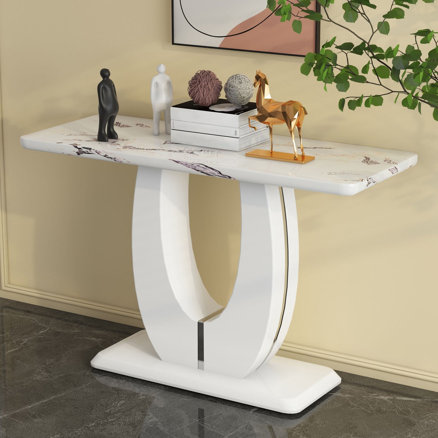 Modern Simple Glossy Rectangular Counter Bar Table For Living Room Bedroom Office Bathroom - White