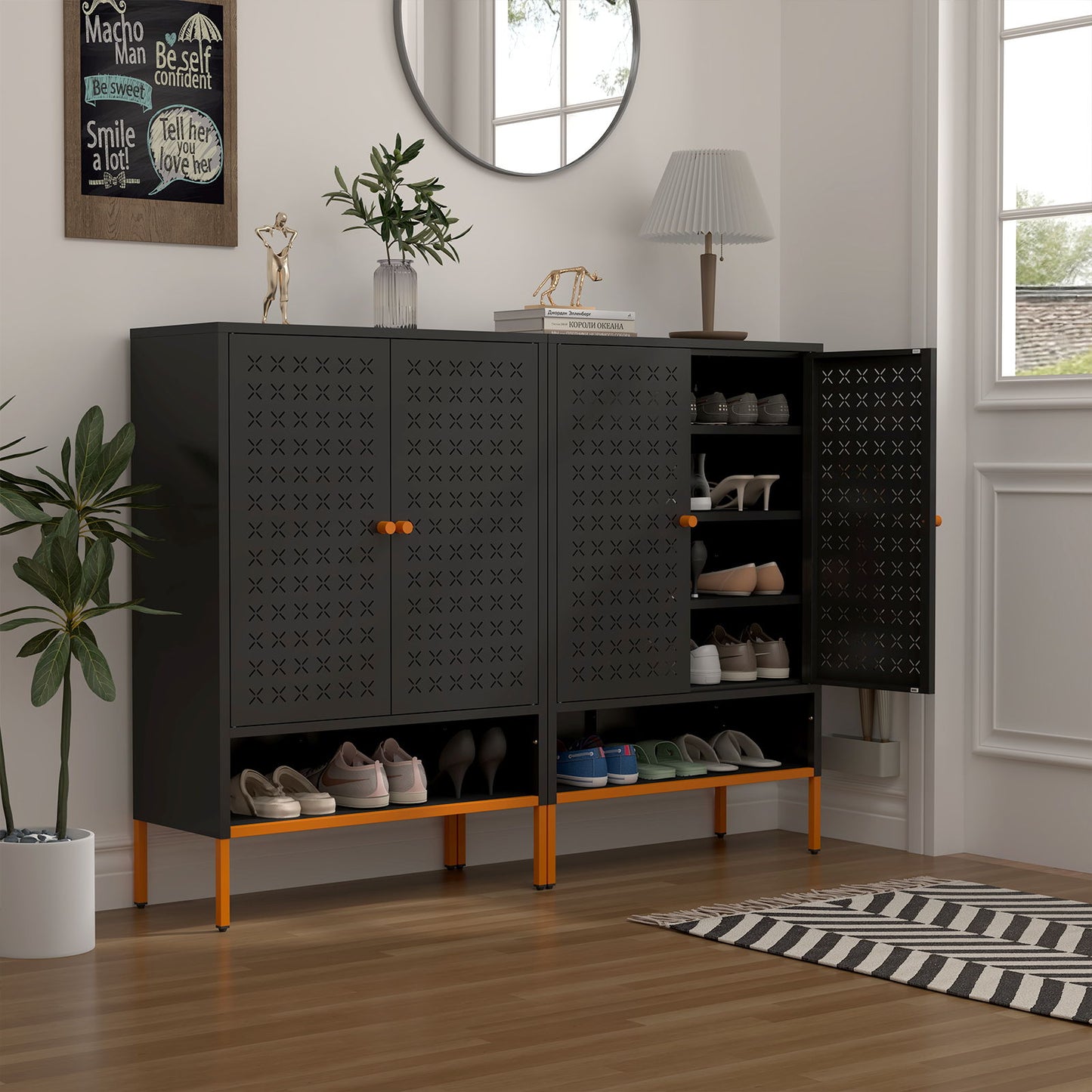 Gjg Hua - Shoe Cabinet With Ergonomic Steel Handle And Breathable Butterfly Door - Black
