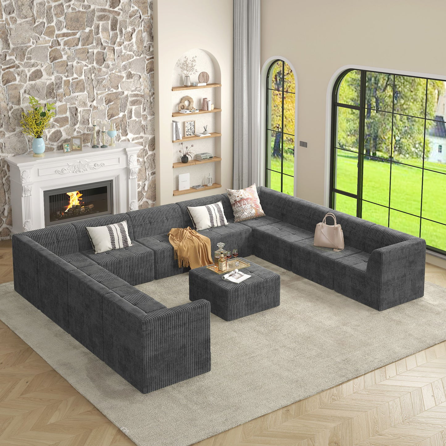 Modern Minimalist Corduroy Corner Sofa Sleeper