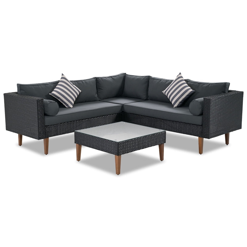 4 Pieces Outdoor Wicker L-Shape Sofa Set