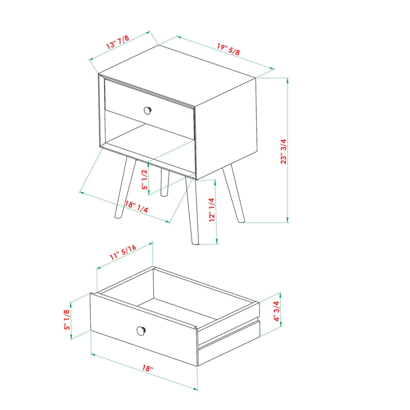 Mid Century Modern Single Drawer Nightstand