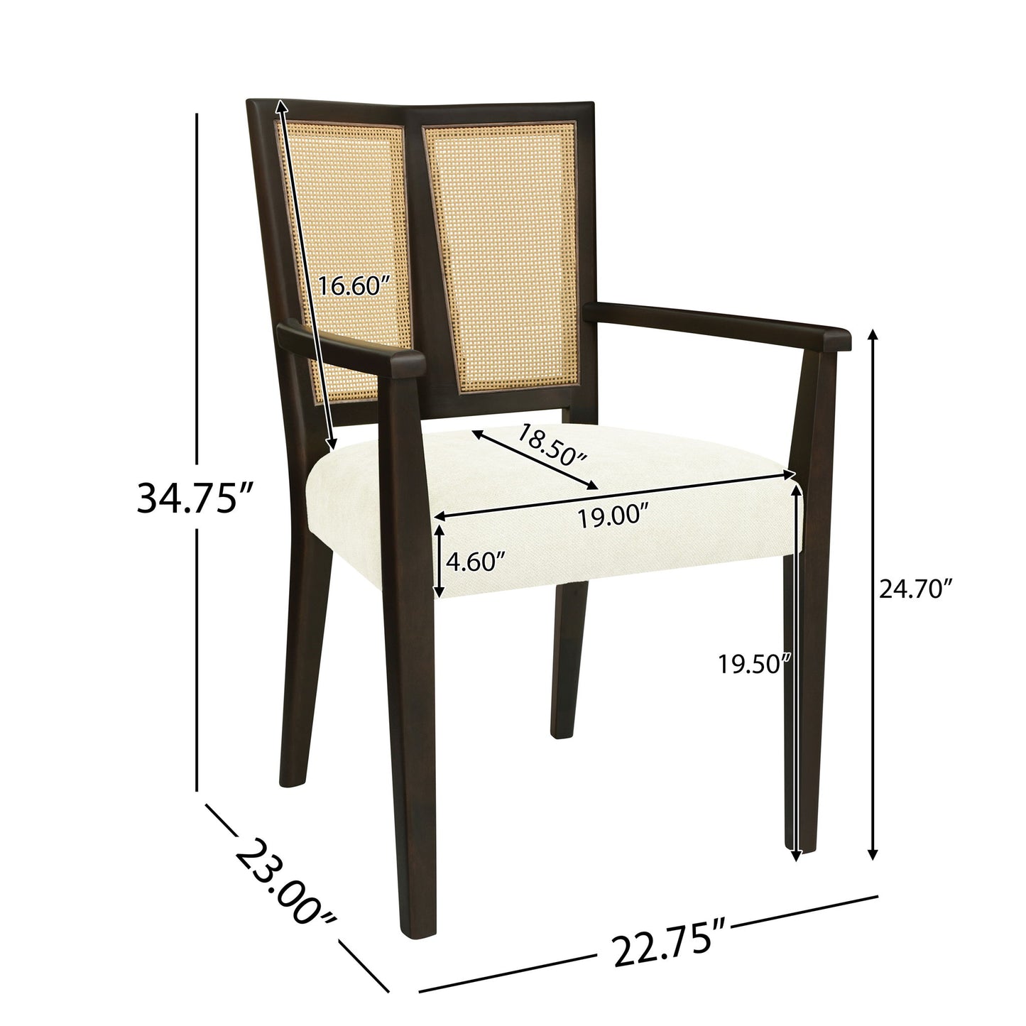 Mid Century Modern Arm Dining Chair Set With Rattan Backrest