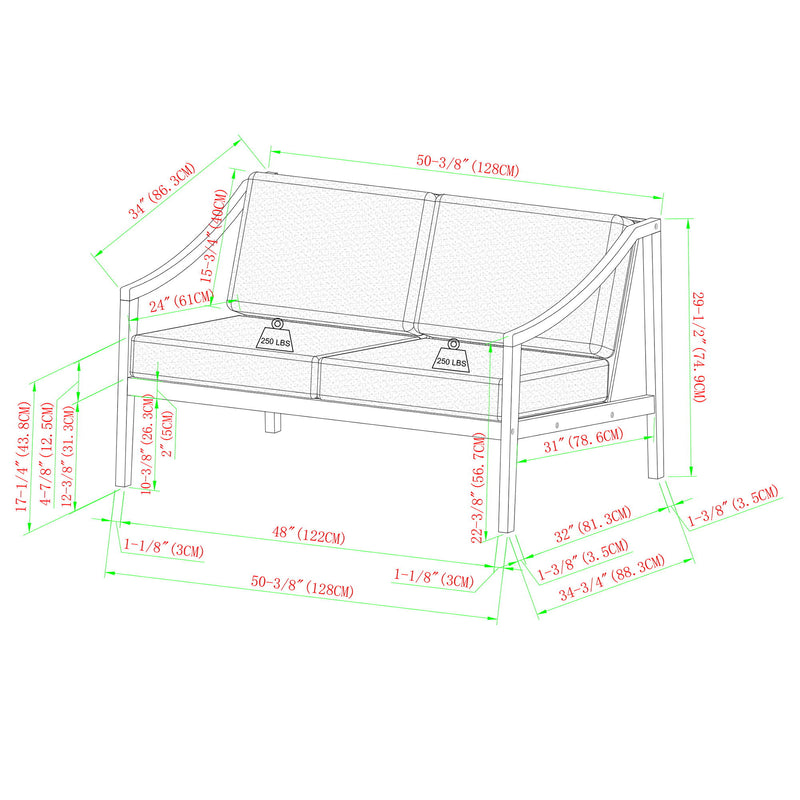 Modern Curved Arm Upholstered Outdoor Loveseat
