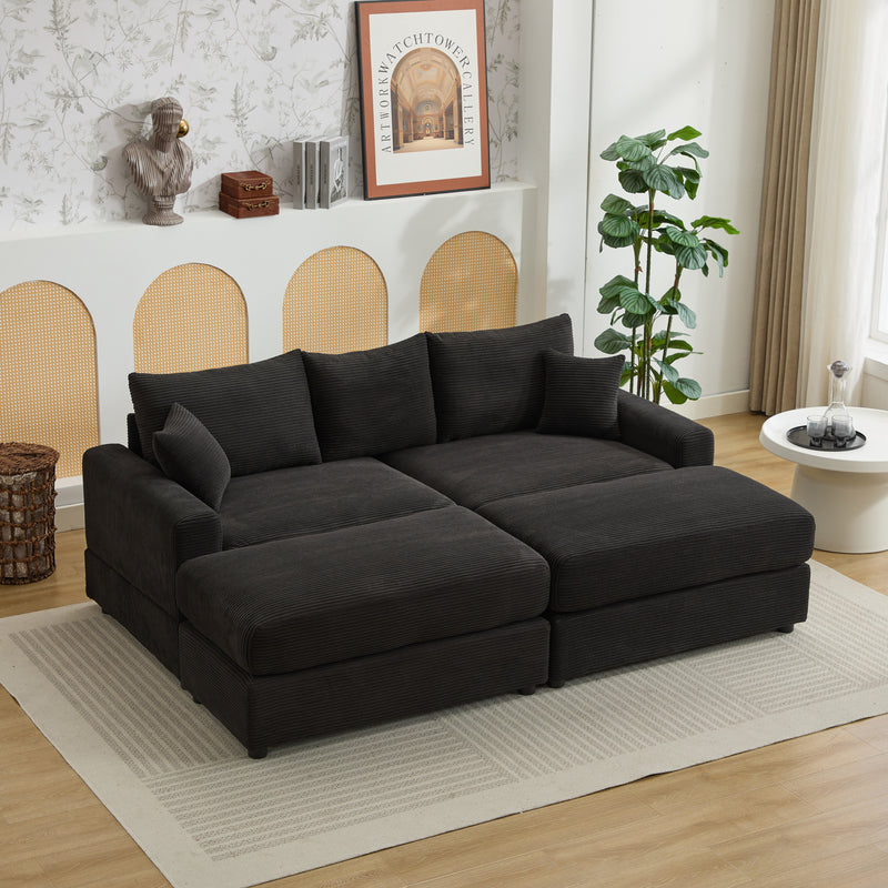 Modern Sectional Couch , 2 Pieces Corduroy Couch Cushion Covers , Soft Stretch Sofa Slipcovers with 2pcs Pillows