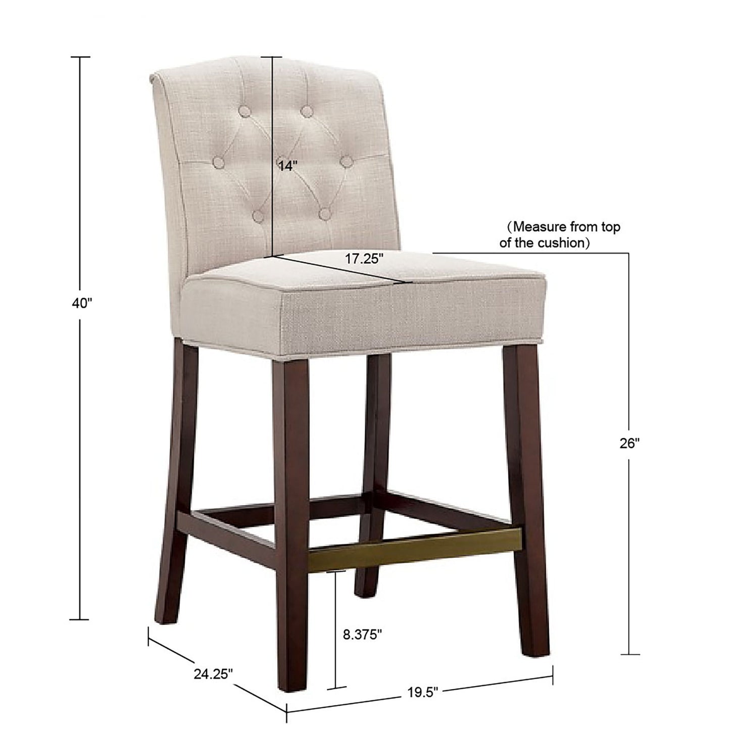 Tufted Counter Stool With Button Tufted Back - Tan