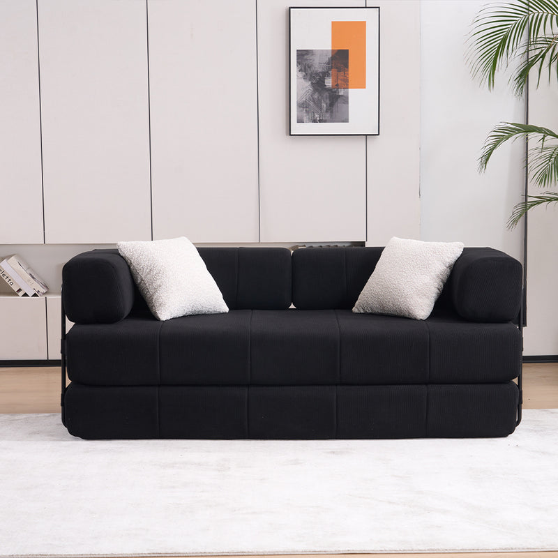 Folding Sofa Bed, 78.5' Convertible Couch Bed with 2 Pillows, Fold Out Couch, Foam Spring Floor Mattress, Futon Couch for Living Room, Office, Apartment