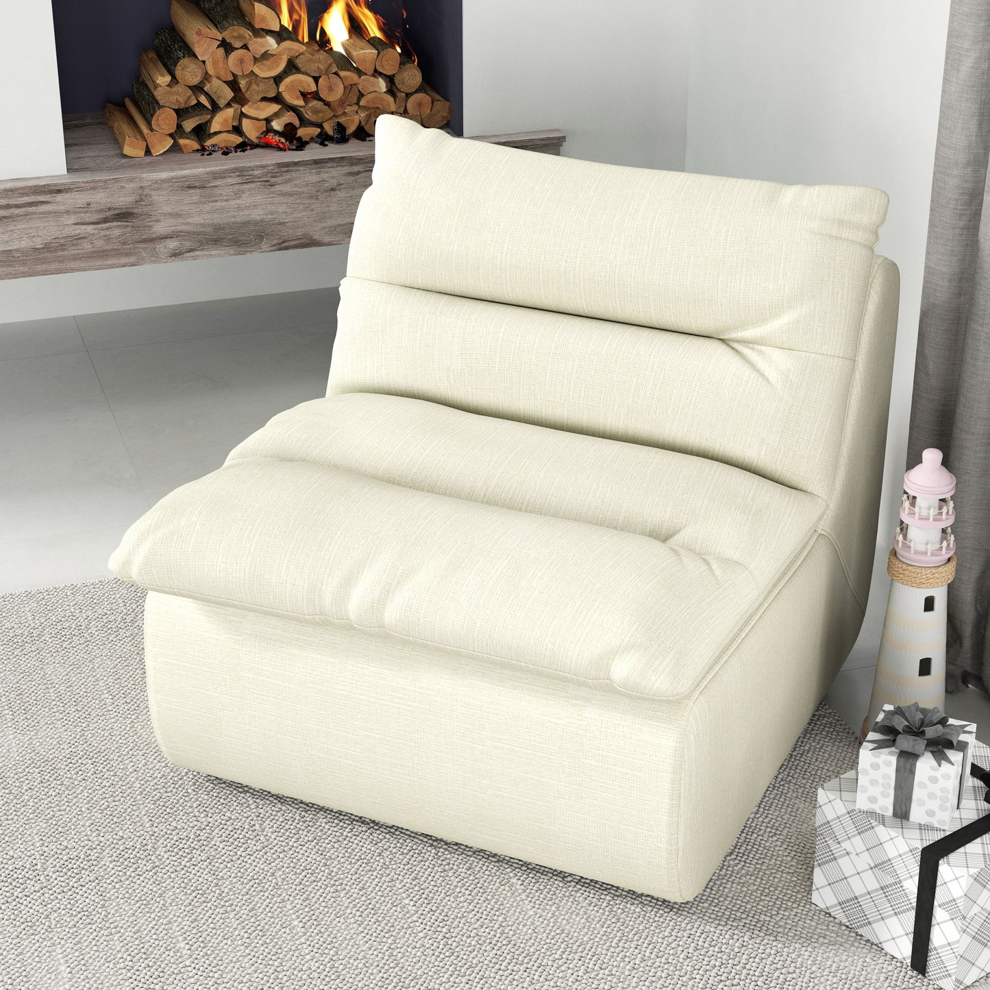 Modern Armless Lazy Floor Sofa Lounge Chair Comfy Bean Bag Couch For Living Room Bedroom Salon Office - Beige