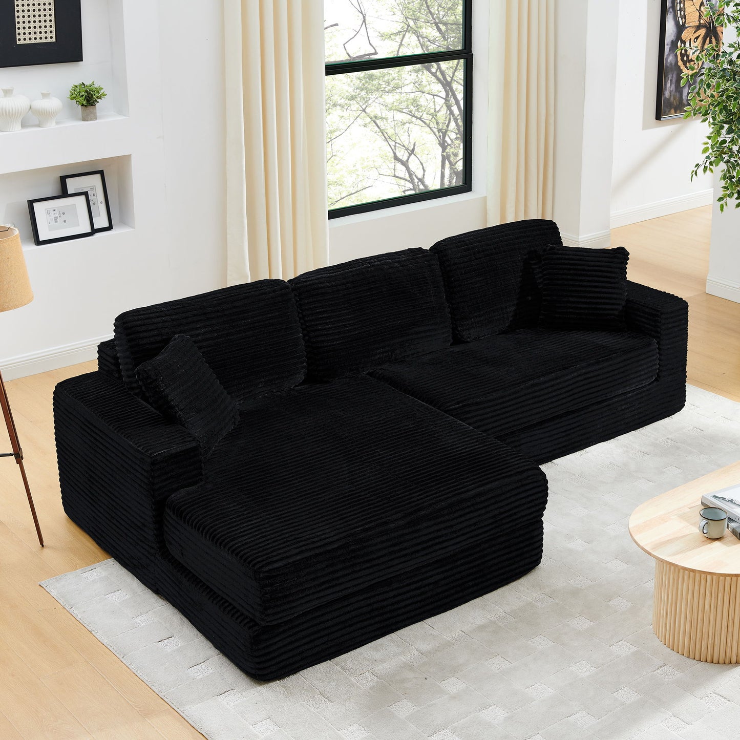 Modern Minimalist L Shape Modular Sectional Sofa, Corduroy Couch