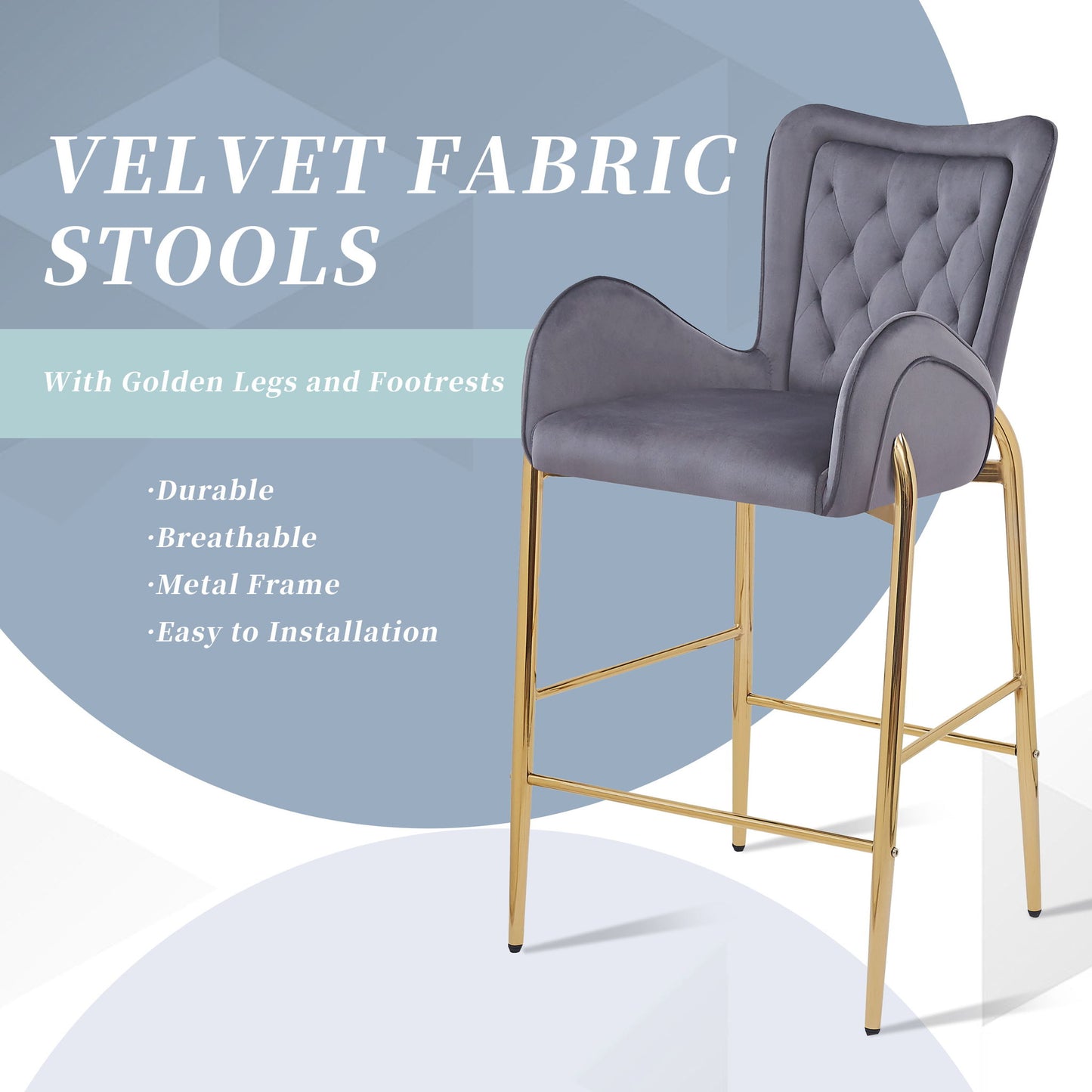 Velvet Fabric Counter Height Bar Stools (Set of 2)