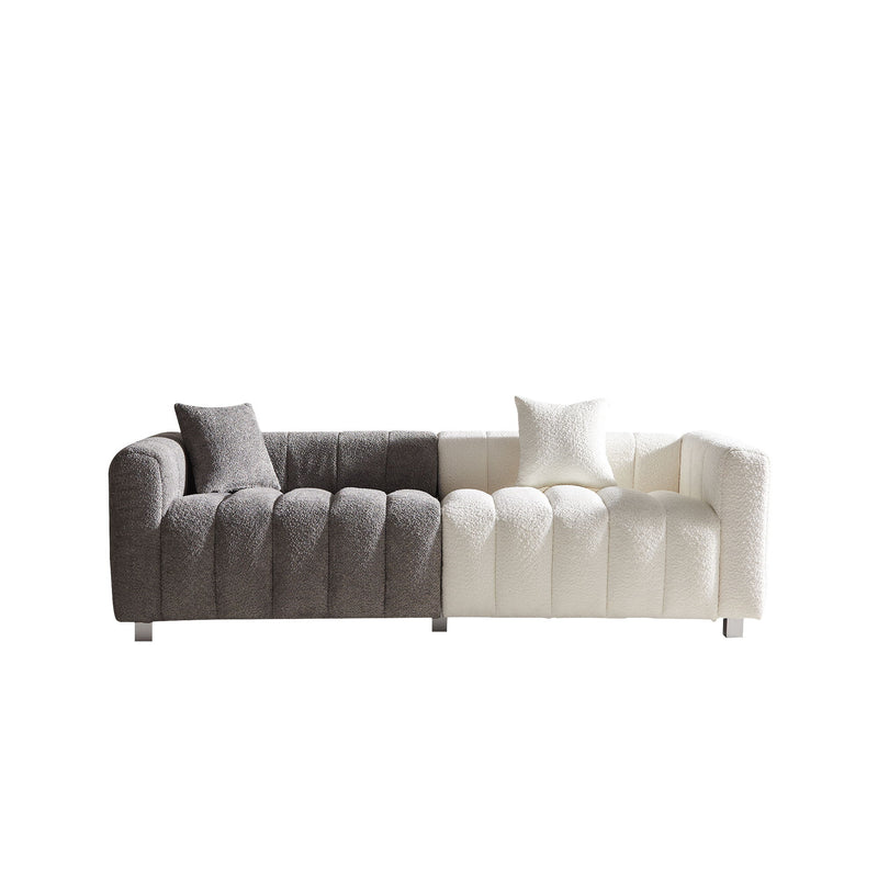 3 Seater Sofa With Metal Base Legs And 2 Pillows In +, 87.4" Premium Couch For Living Room - White / Gray