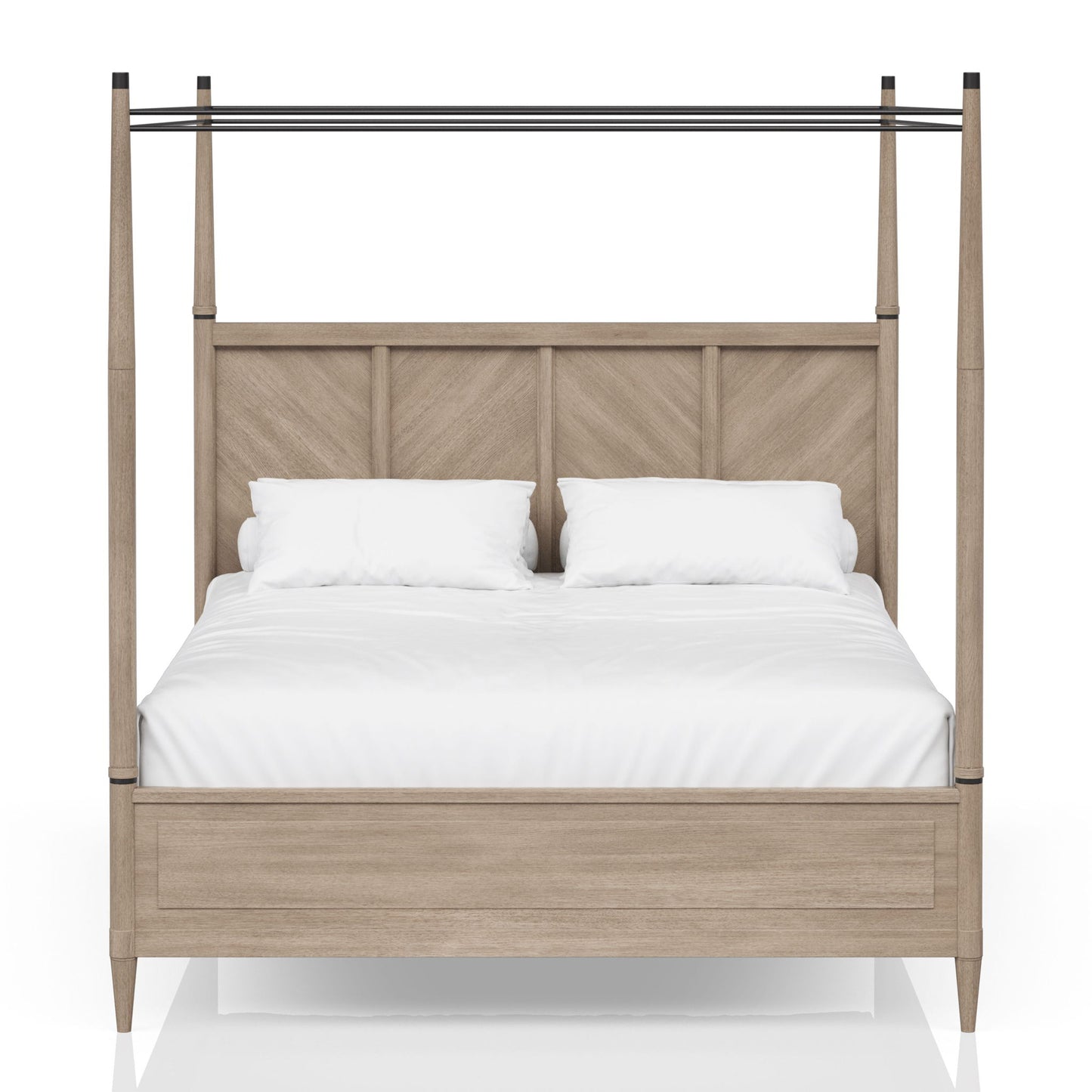 Queen Canopy Bedroom Set With A 2 Drawer Nightstand A Modern Dresser With Poster Mirror And A Door Chest - Sand