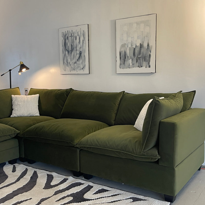 Olive Green Velvet Cloud Sectional