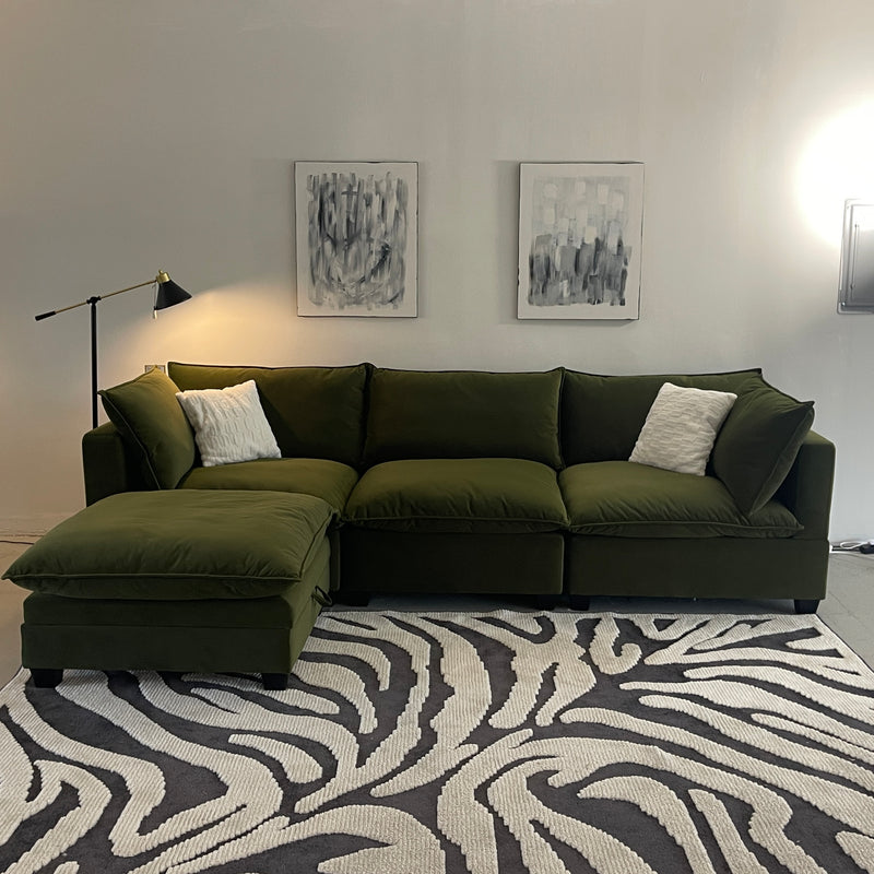 Olive Green Velvet Cloud Sectional