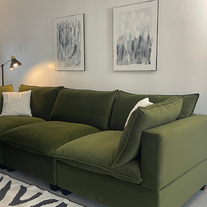 Olive Green Velvet Cloud Sectional