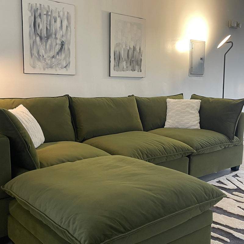 Olive Green Velvet Cloud Sectional