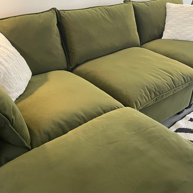 Olive Green Velvet Cloud Sectional