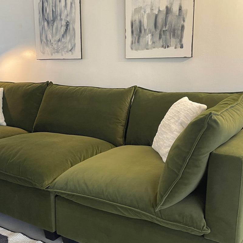 Olive Green Velvet Cloud Sectional