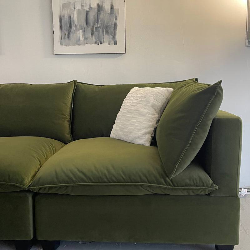 Olive Green Velvet Cloud Sectional