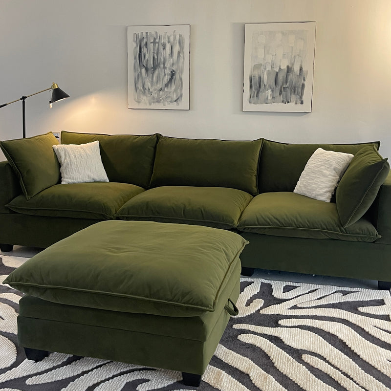 Olive Green Velvet Cloud Sectional