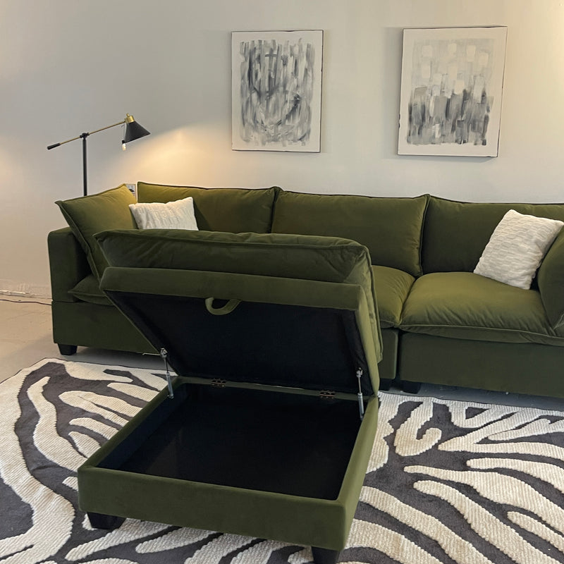 Olive Green Velvet Cloud Sectional