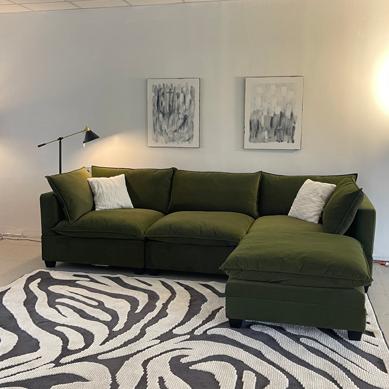 Olive Green Velvet Cloud Sectional