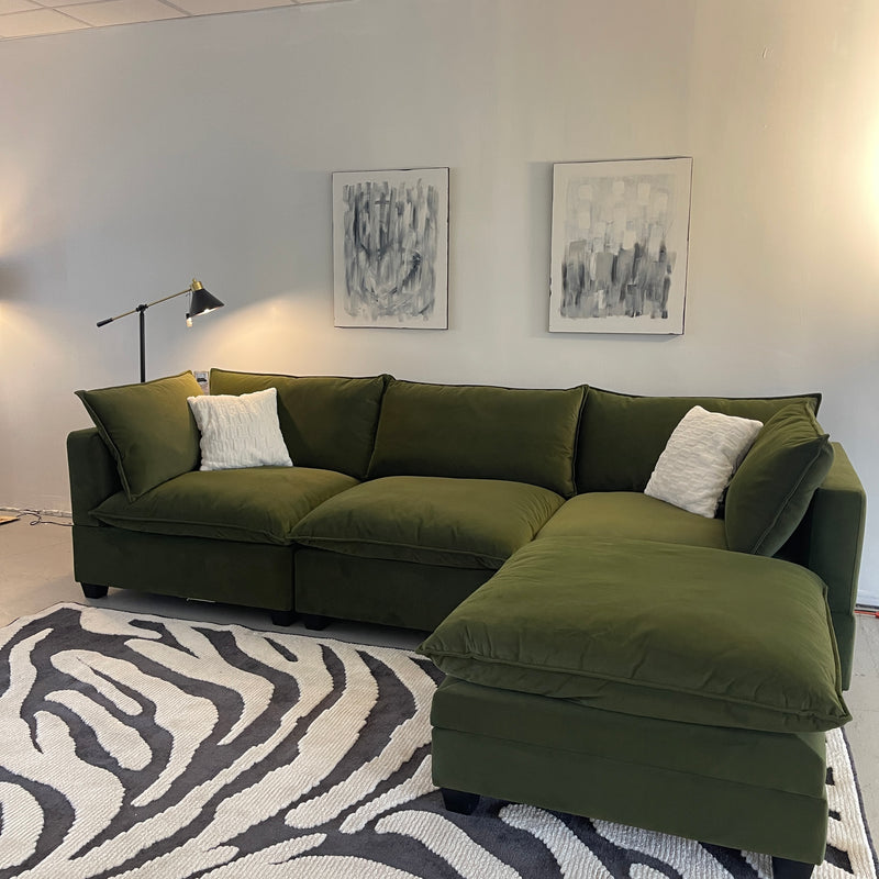 Olive Green Velvet Cloud Sectional