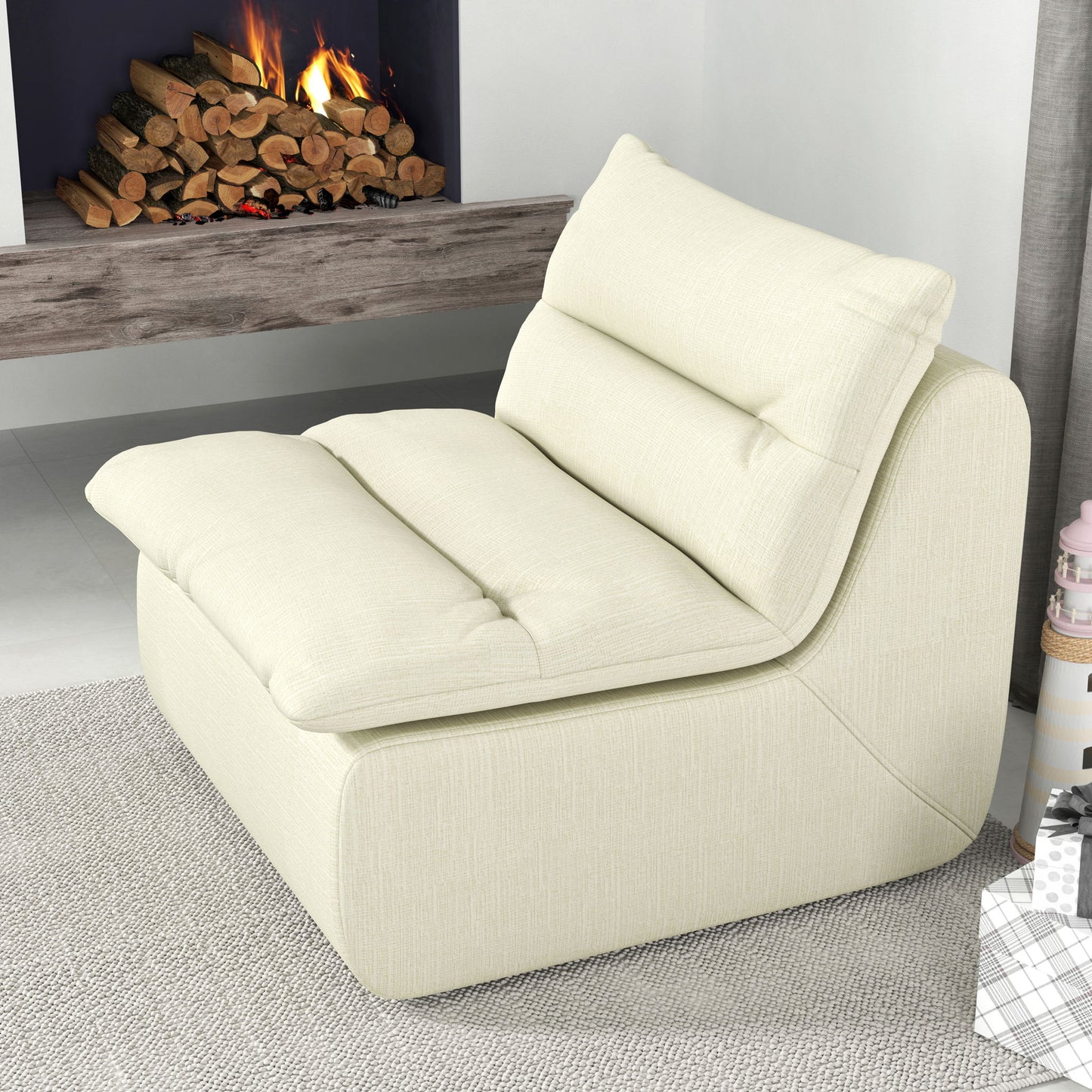 Modern Armless Lazy Floor Sofa Lounge Chair Comfy Bean Bag Couch For Living Room Bedroom Salon Office - Beige