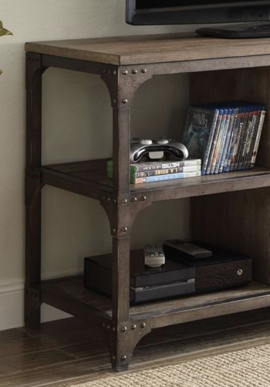 Gorden - TV Stand - Weathered Oak / Antique Silver