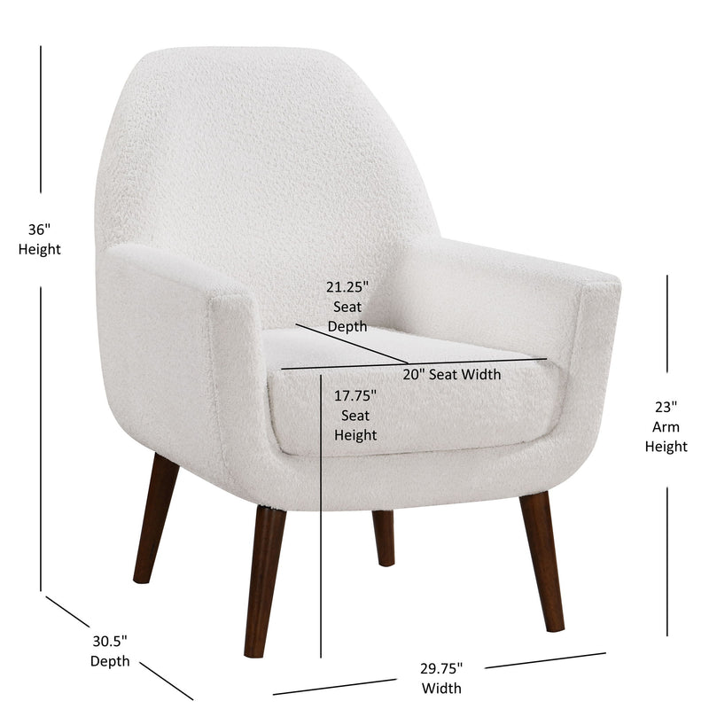 Prince - Mid Century Boucle Arm Chair With Solid Wood Legs - White