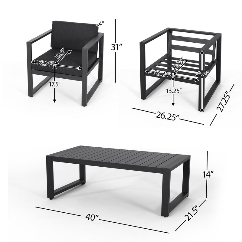 4 Piece Outdoor Chair Set With Weather Resistant Cushion - Dark Gray