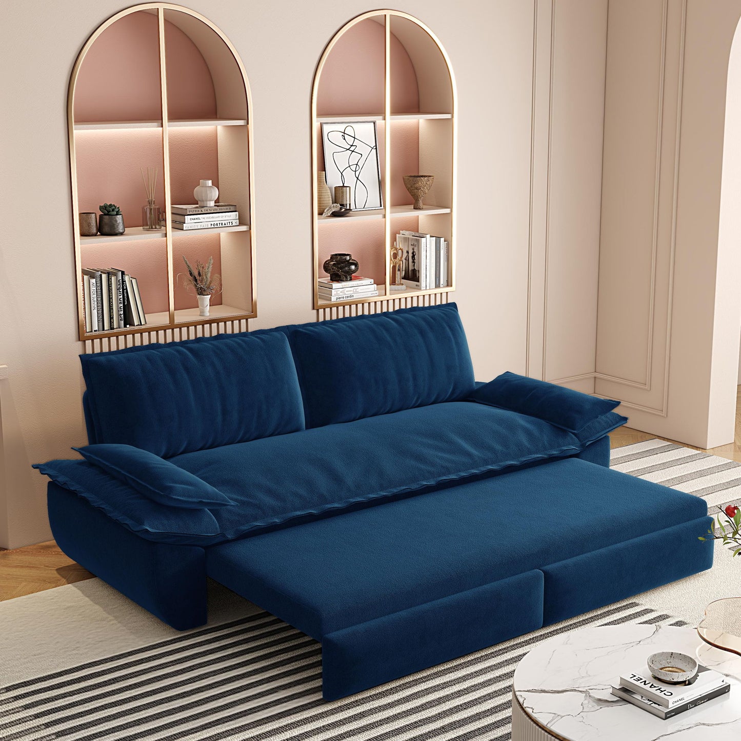 Queen Pull Out 3 In 1 Convertible Sleeper Sofa, Multi-Functional
