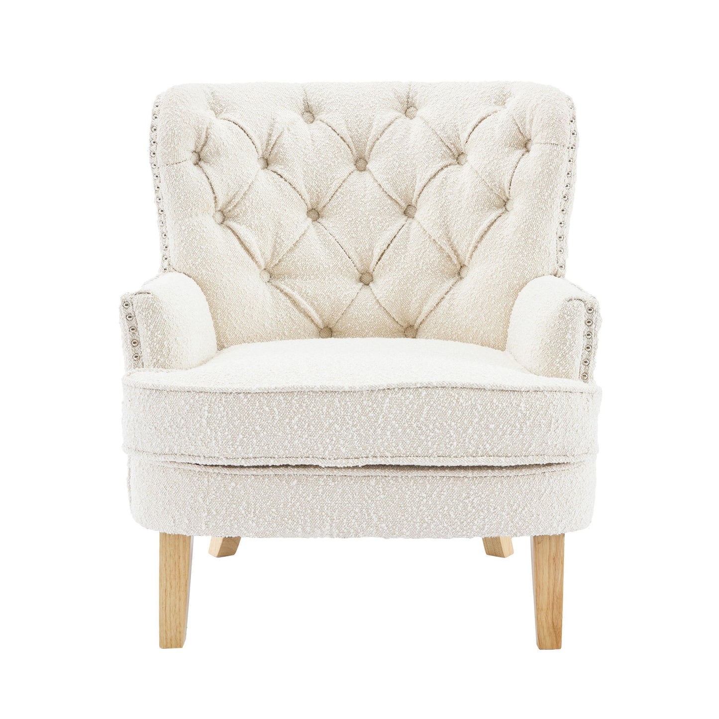 Vintage Style Club Chair, Granular Plush Fabric, Rubber Wood Legs - Almond