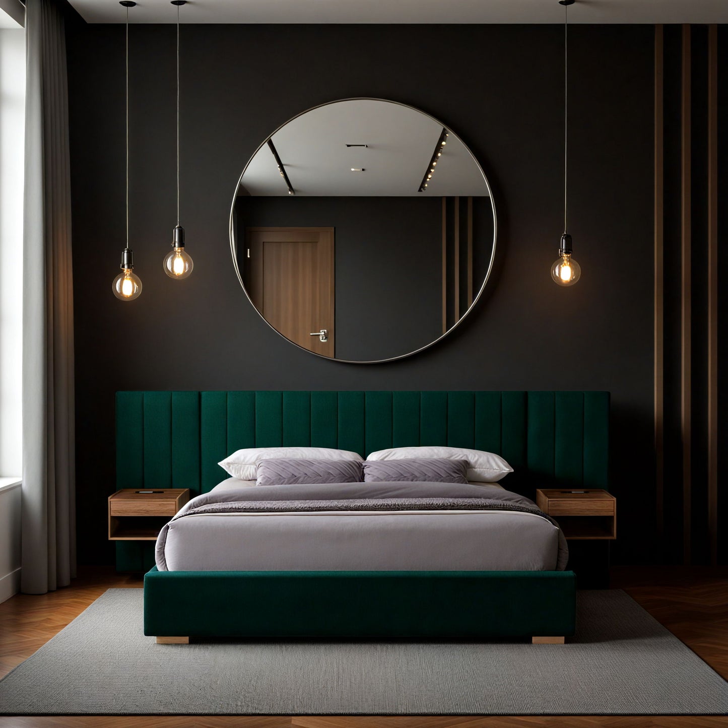 Upholstered Bed Frame Of Velvet Tufted Headboard With Floating Nightstand LED / USB Built