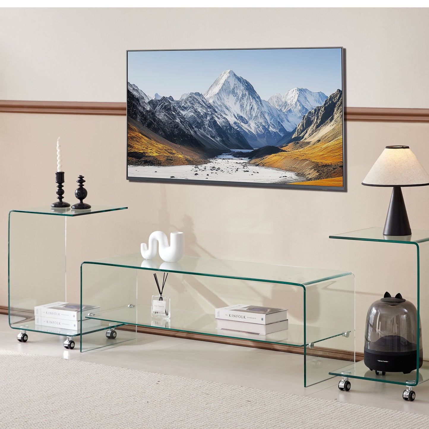 Tempered Clear Bent Glass Side Table End Table For Living Room, Small Sofa Table - Transparent