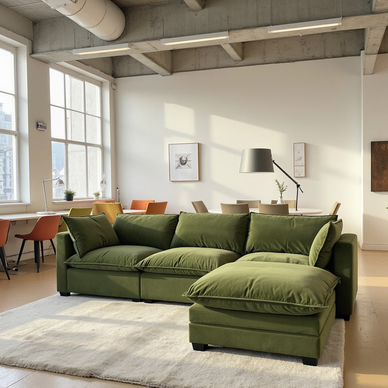 Olive Green Velvet Cloud Sectional